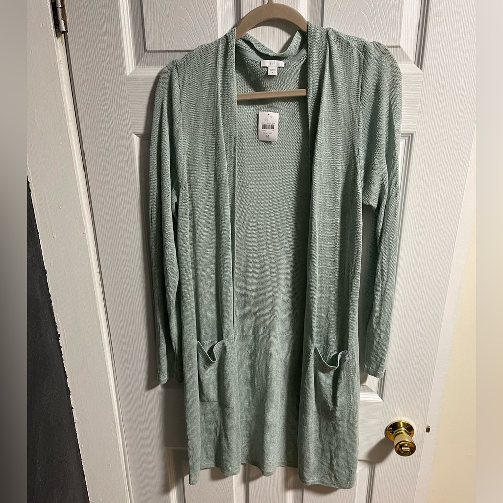 J.Jill Linen Blend Duster Cardigan in Seafoam Mint Color - Picture 2 of 6